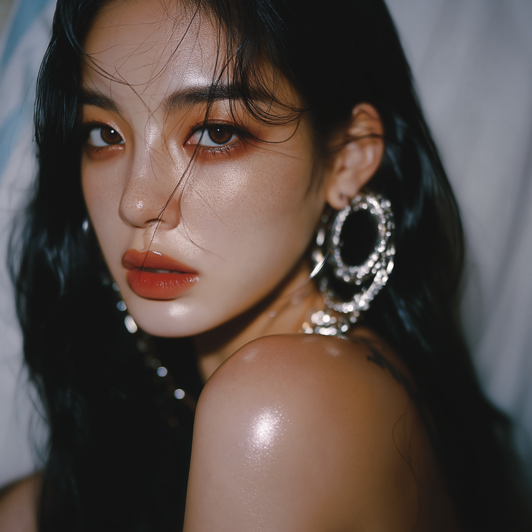 Yoon Go portrait — close-up with silver chrome earrings